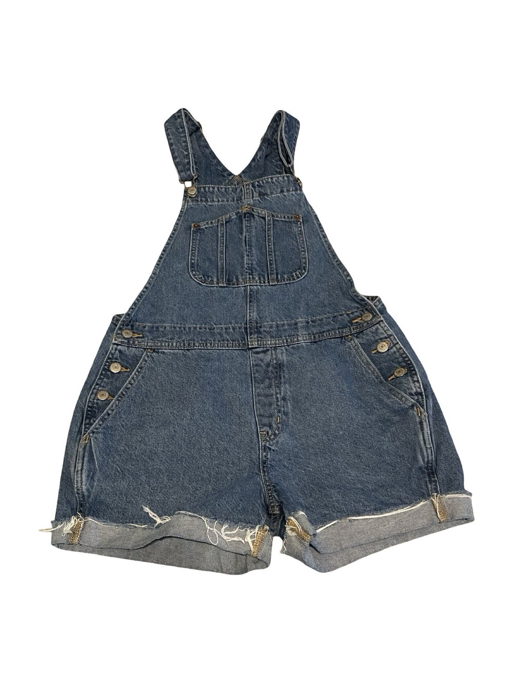 OLD NAVY Denim Shortalls Overalls Size Medium 90s Y2K Classic Rolled Cuff